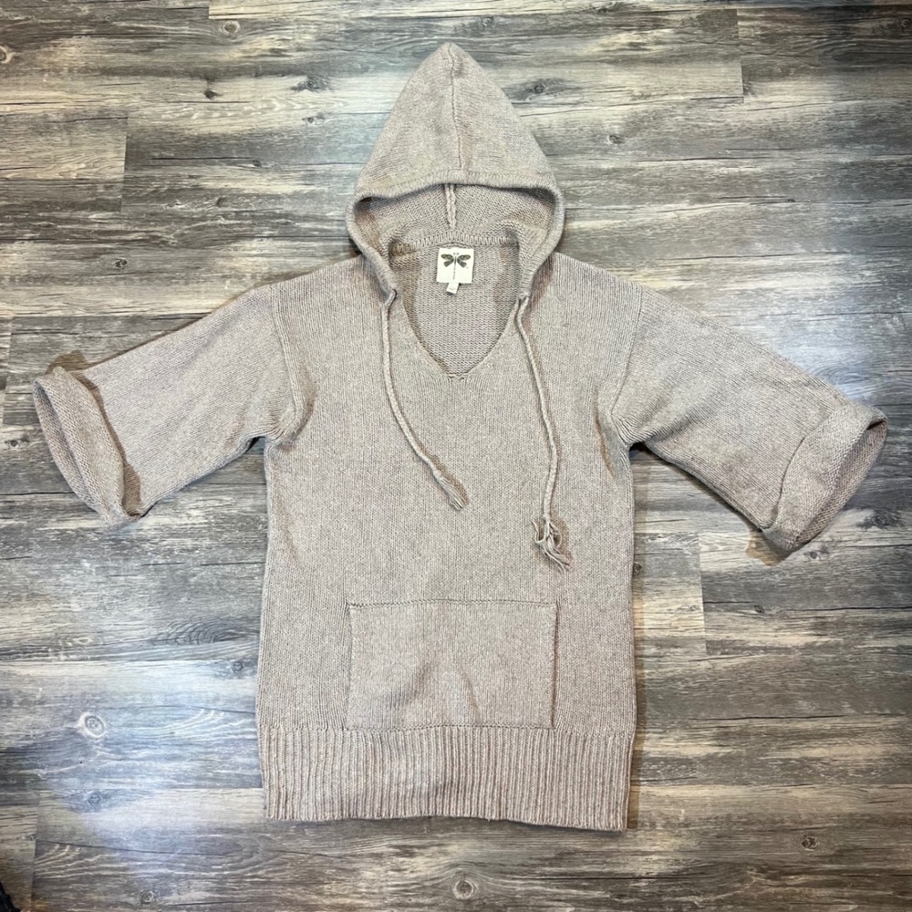 Angora Blend Knit Hoodie Sweater Taupe Oatmeal Chunky Cozy Pullover‎ Boho Large